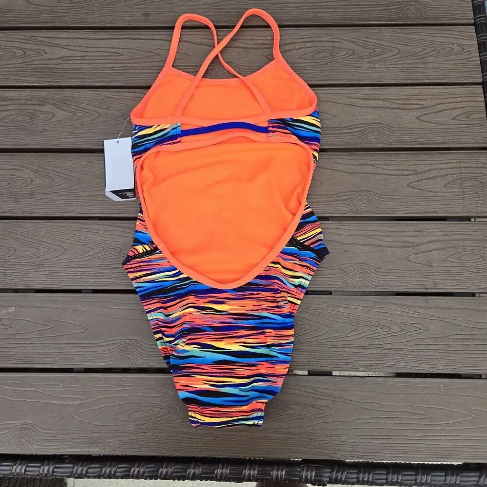 TYR DuraFast One Bonzai Trinityfit 1 pc Swimsuit Orange Multi Size 30 New